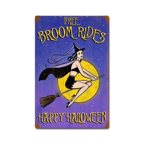 Halloween Broom Rides Vintage Sign Metal Sign
