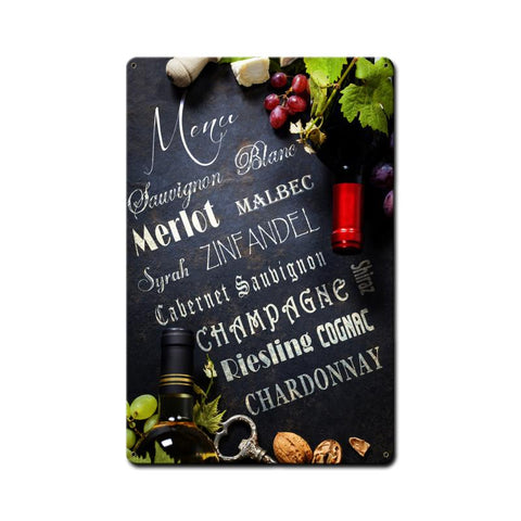 Wine Menu Vintage Sign Metal Sign