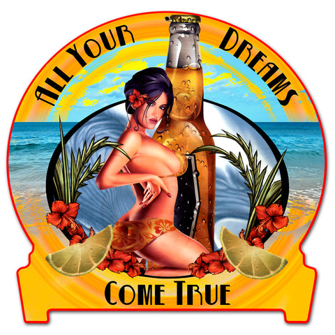 Beer Bottle Lime Girl Half Moon Vintage Sign Metal Sign