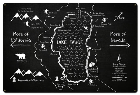 Lake Tahoe Chalk Drawing Metal Sign