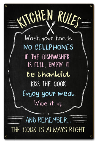 Kitchen-Rules-Chalk-Drawing-Vintage-Sign-Metal-Sign