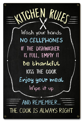 Kitchen Rules Chalk Drawing Vintage Sign Metal Sign