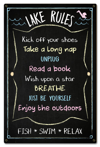 Lake Rules Chalk Drawing Vintage Sign Metal Sign