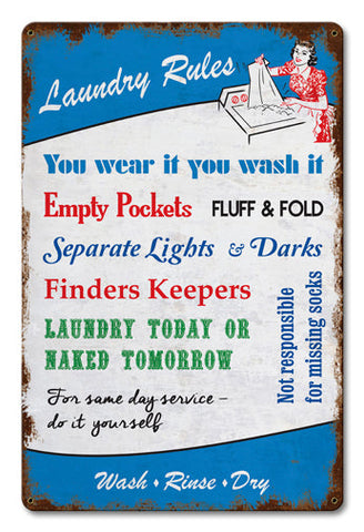 Laundry Rules Vintage Sign Metal Sign