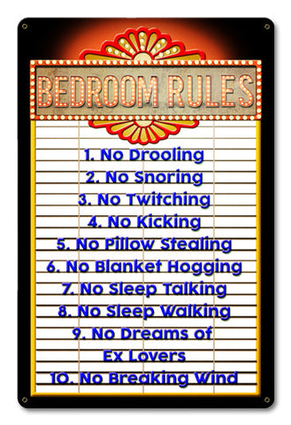 Bedroom Rules Vintage Sign Metal Sign