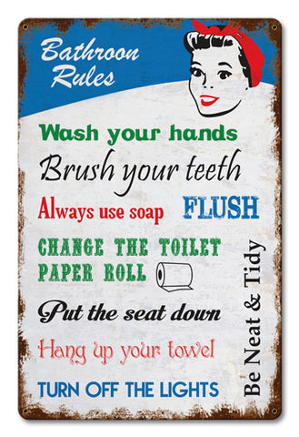 Bathroom Rules Vintage Sign Metal Sign