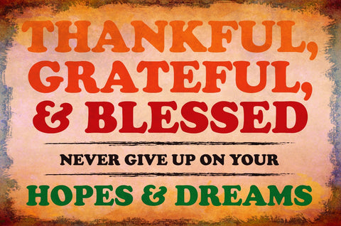 Thankful Grateful Blessed never Give Up Vintage Sign Metal Sign