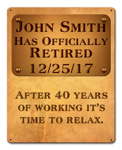 Officially Retired Plaque Vintage Sign - Personalized Metal Sign