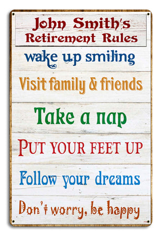 Retirement Rules Vintage Sign - Personalized Metal Sign