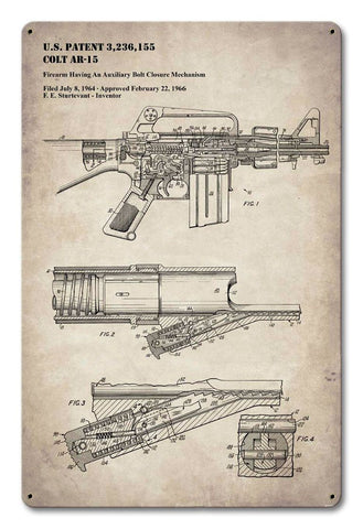 AR-15 Patent Vintage Sign Metal Sign