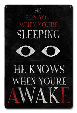 Santa Sees You Metal Sign