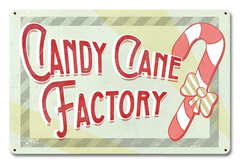 Candy Cane Factory Metal Sign