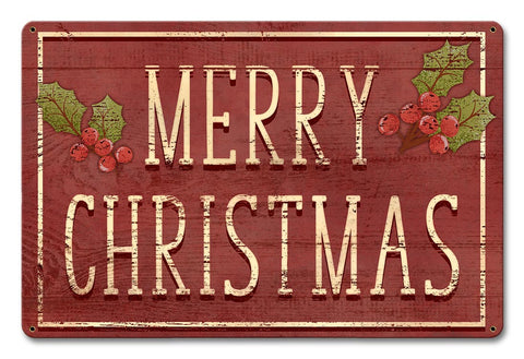 MERRY CHRISTMAS HOLLY Metal Sign