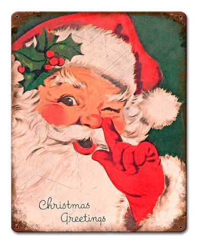 Christmas Greetings Vintage Santa Metal Sign