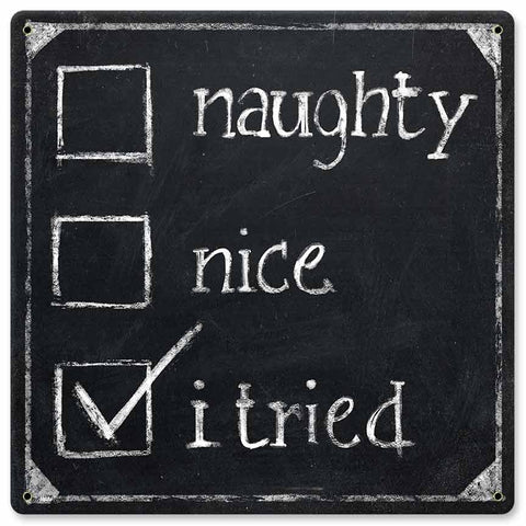 Naughty Nice I Tried Metal Sign