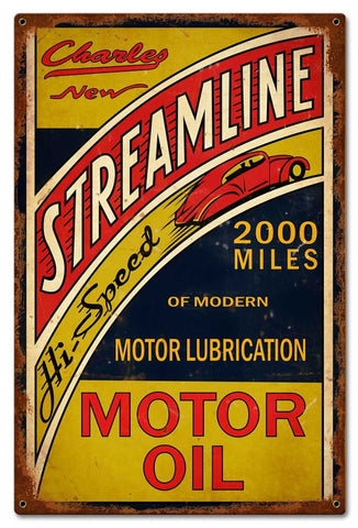 Streamline Motor Oil Metal Sign