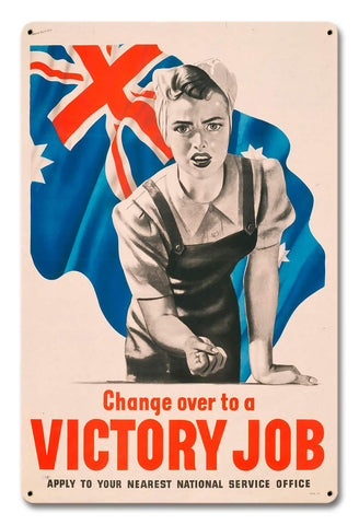 Women Victory Job WWII Australia Metal Sign