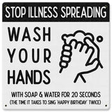 Stop Illness Wash Hands Metal Sign