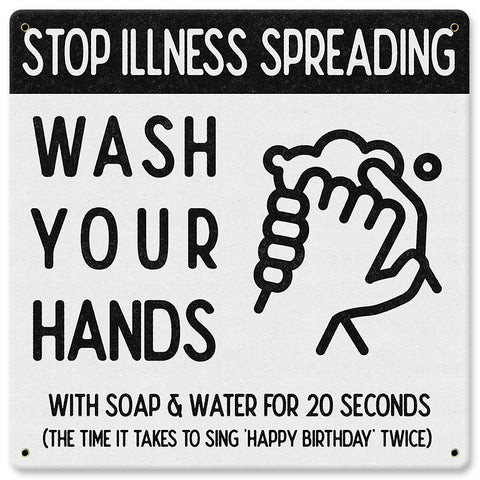Stop Illness Wash Hands Metal Sign