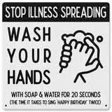 Stop Illness Wash Hands Metal Sign