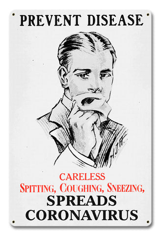 Coughing Sneezing Coronavirus Metal Sign