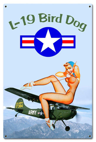 L 19 Bird Dog Pinup Metal Sign