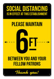 Social Distancing 6 Feet Metal Sign