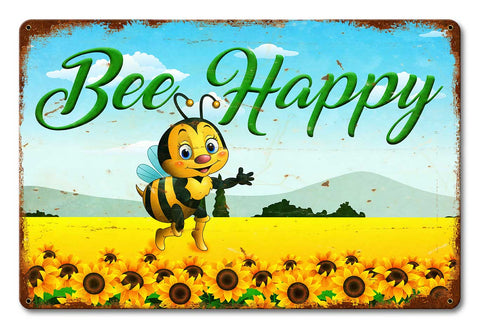 Bee Happy Metal Sign