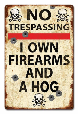 No Trespassing Hogs 12 x 18 Satin Metal Sign