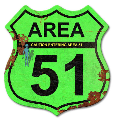 Area 51 Road Sign Shield 15 x 15 Custom Shape Metal Sign