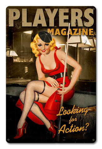 Player's Pool Girl 12 x 18 Satin Metal Sign