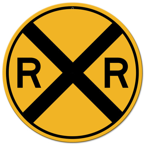 Railroad Crossing 14 x 14 Round Metal Sign
