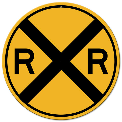 Railroad Crossing 14 x 14 Round Metal Sign