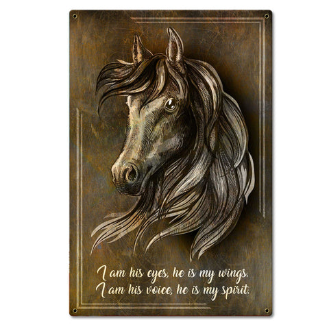 Horse Wing Spirit Dark 16 x 24 Satin Metal Sign