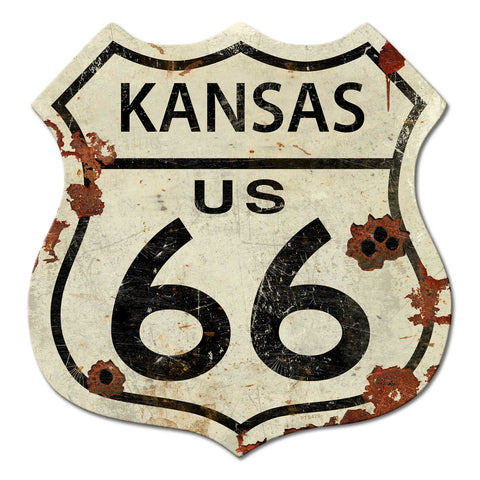 Kansas US 66 Shield Vintage 28 x 28 Custom Shape Metal Sign