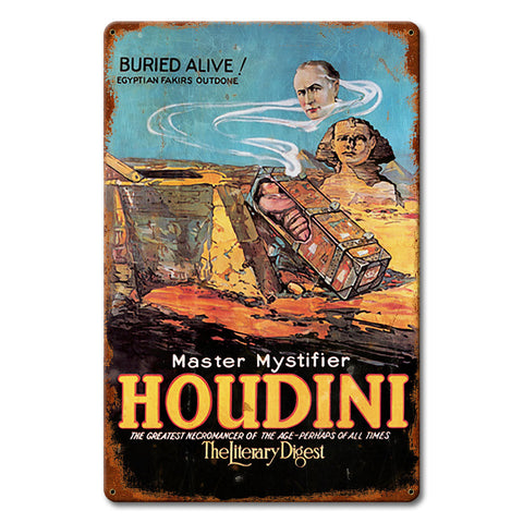 Houdini Buried Alive Vintage Metal Sign 12in X 18in Metal Sign