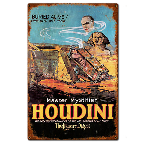 Houdini Buried Alive Vintage Metal Sign 16in X 24in Metal Sign