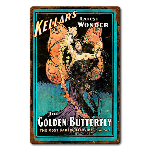 Keller's Golden Butterfly Metal Sign 12in X 18in Metal Sign