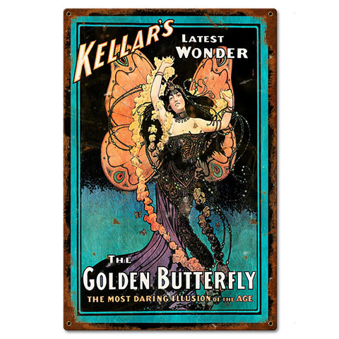 Keller's Golden Butterfly Metal Sign 16in X 24in Metal Sign