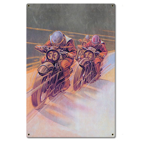 1940's Motorcycle Racers Metal Sign 16in X 24in Metal Sign