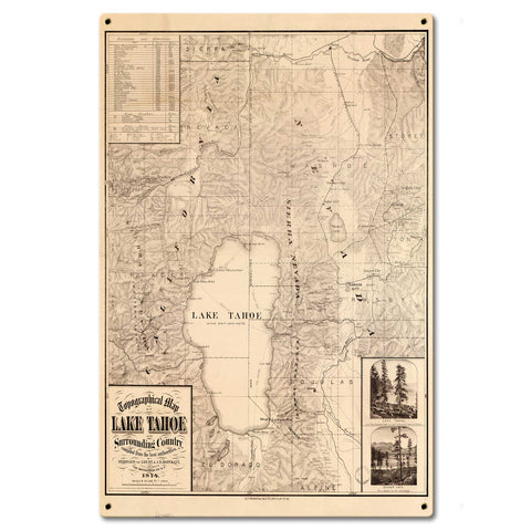 Lake Tahoe Map Metal Sign 16in X 24in Metal Sign