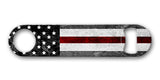 American Flag Red Line 7 x 4 Bottle Opener Metal Sign