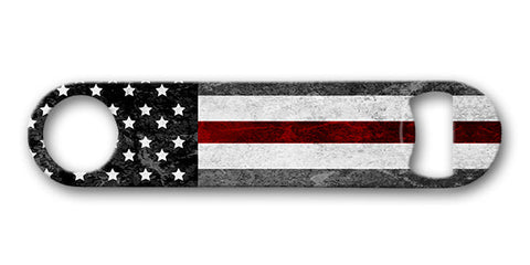 American Flag Red Line 7 x 4 Bottle Opener Metal Sign