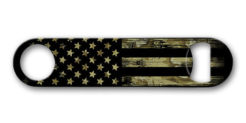 American Flag Army Camo 7 x 4 Bottle Opener Metal Sign