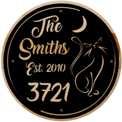 Cat Moon  Name Number Est - Personalized Metal Sign