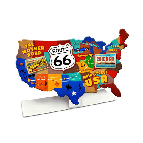 Route 66 Usa Road Map Topper Vintage Sign Metal Sign