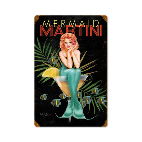 Mermaid Martini Vintage Sign Metal Sign