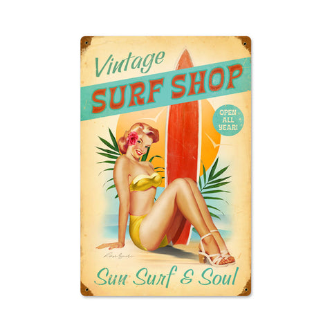 Surfer Girl Vintage Sign Metal Sign