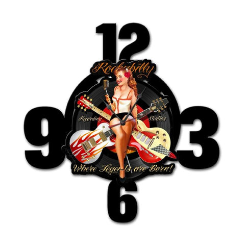 Rockabilly Records Layered Clock Metal Sign