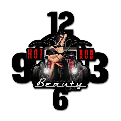 Hot Rod Beauty Layered Clock Metal Sign